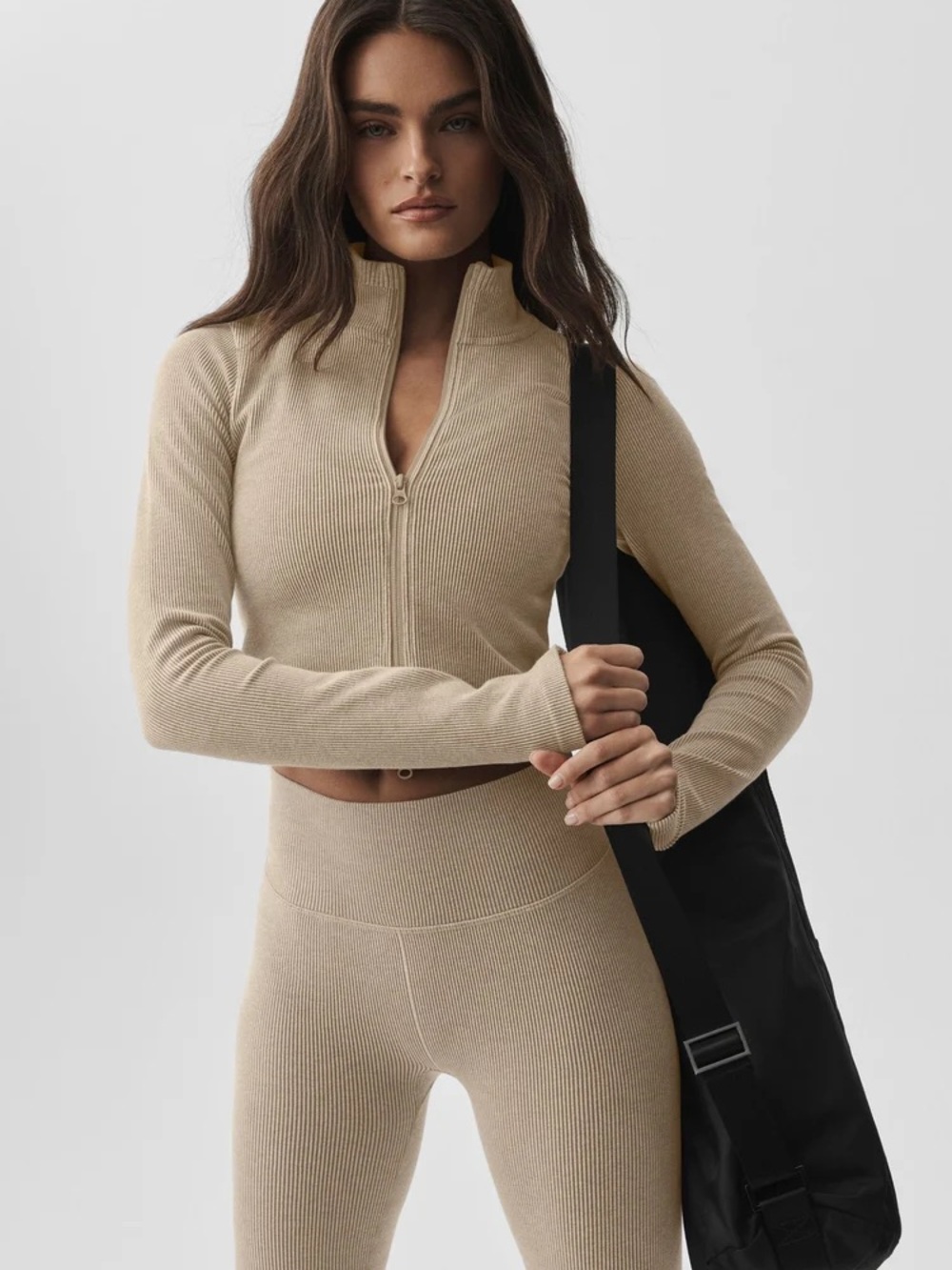 ALO Seamless Two tone Rib Jacket & Legging Set
